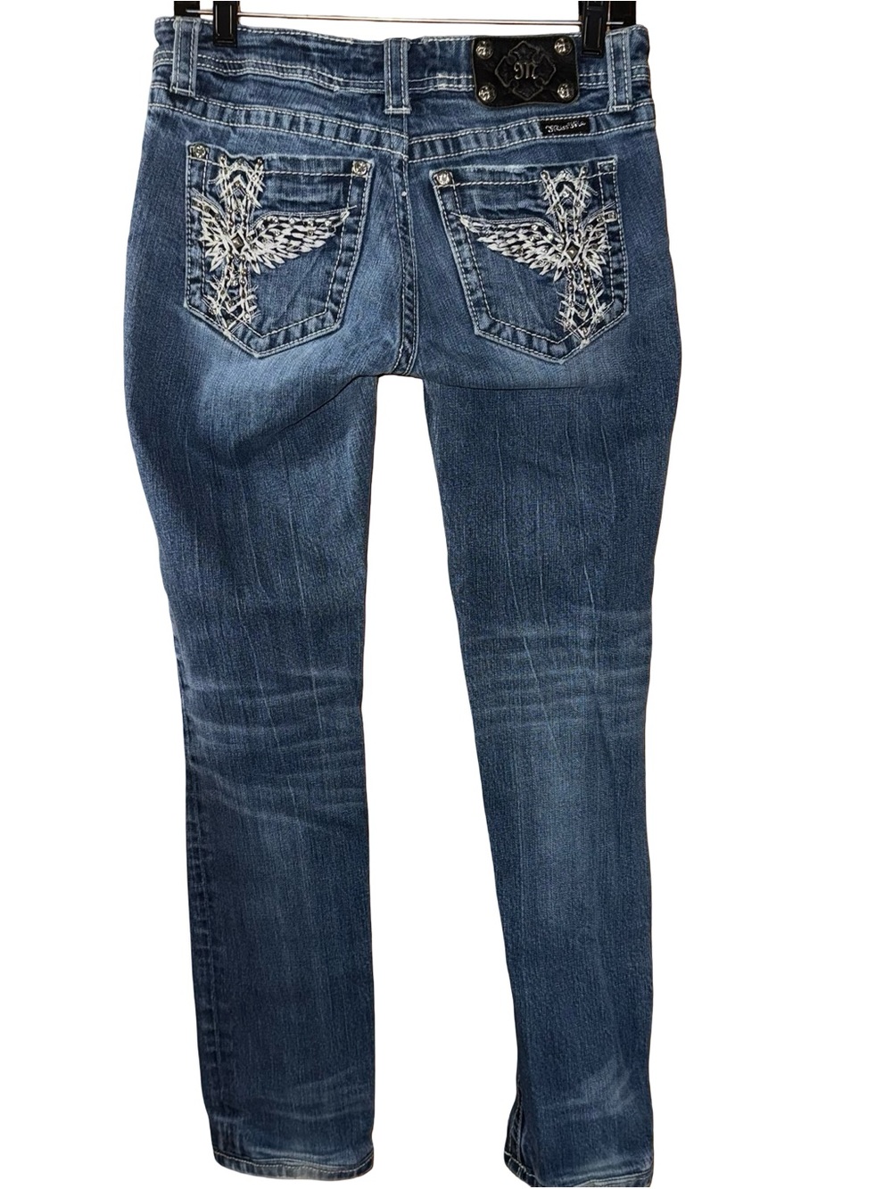Miss Me Low Rise Skinny Jeans sz 29 Bradbury JP5117SK-3 Bling Wing Cross Pocket